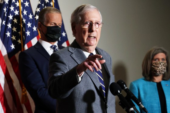 Image: U.S. Senate Majority Leader McConnell holds a news conference on Capitol Hill in Washington