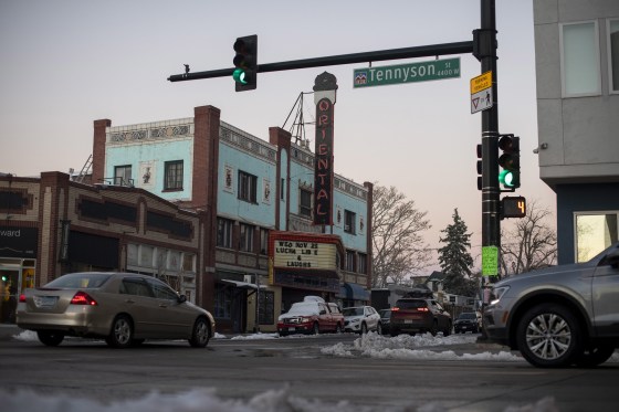 Image: The exterior of the Oriental Theater near Tennyson Street