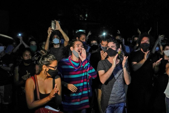 Activists gather in front of the culture ministry to show solidarity with dissident artists in Havana on Nov. 27, 2020.