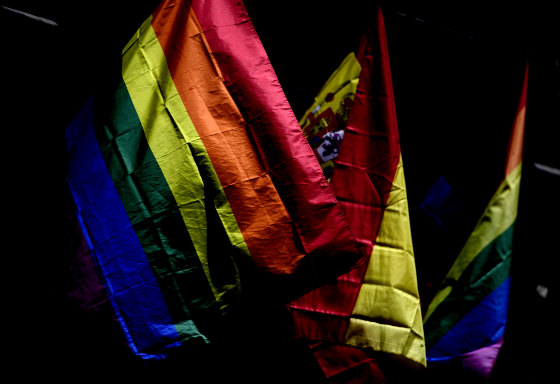 Image: Rainbow flags on the eve of Madrid's WorldPride on June 23, 2017.