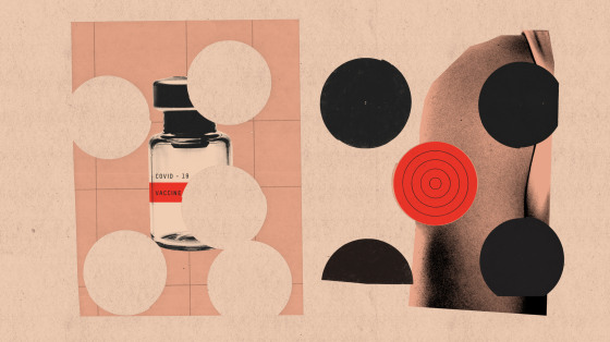 Illustration of vaccine vial and an arm.