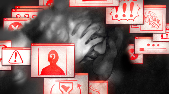 Image: Illustration of a person with their head in their hands surrounded by red computer pop ups showing images for fraud and errors