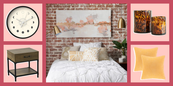 Illustration of a fun trendy bedroom, surrounded by items to upgrade your bedroom