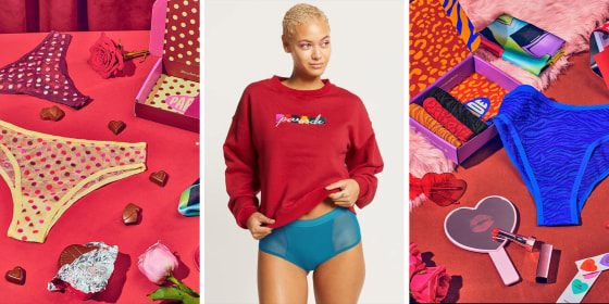 Illustration of a variety of Parade Underwear and a woman wearing IParade Underwear