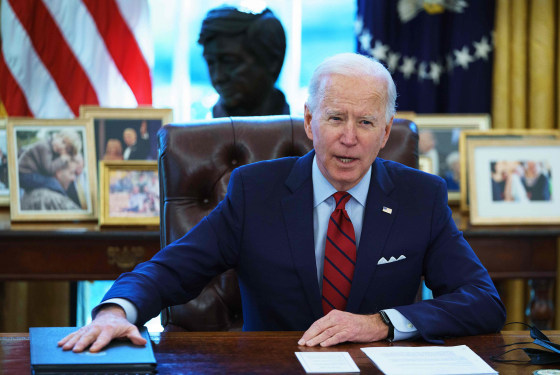 Image: President Joe Biden speaks before signing executive orders on health care, in the Oval Office of the White House