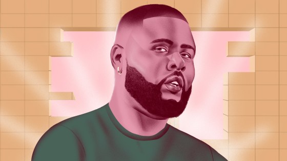 Image; Illustration of Keith Dorsey with a background showing a destroyed, cubic wall.