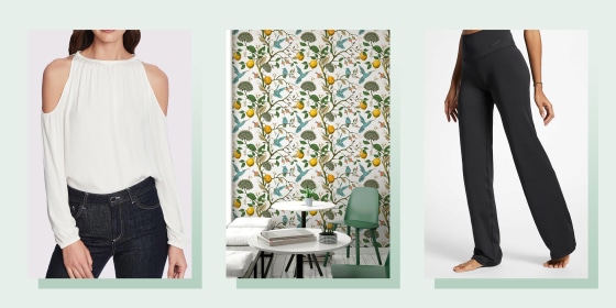 Illustration of State Cold Shoulder Top, Removable Scandinavian Wallpaper and Women's Nike Dri-FIT Power Training Pants