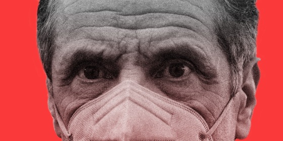 Photo illustration of a close-up of Gov- Andrew Cuomo in a mask.