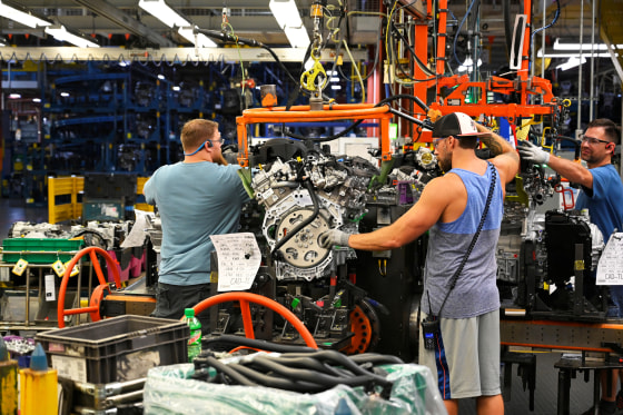 Engines arrive on the assembly line at the General Motors manufacturing plant in Spring Hill, Tenn., on Aug. 22, 2019.