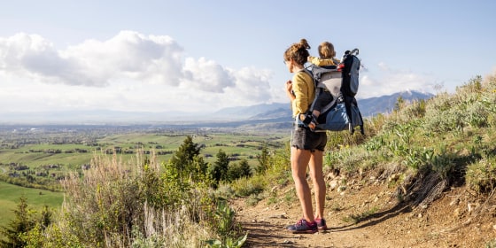 A mother and her son out hiking