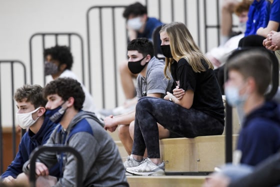 Students attend an assembly at Wilson High School in West Lawn, Pa., on April 13, 2021.