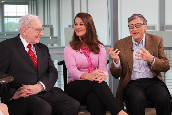 Warren Buffett, Melinda Gates and Bill Gates appear on CNBC's \"Squawk Box\" on May 5, 2015.