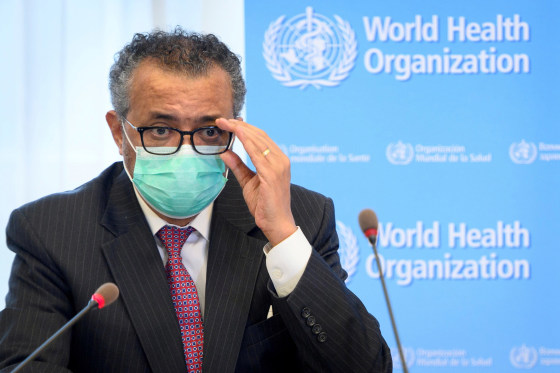 Image: World Health Organization Director General Tedros Adhanom Ghebreyesus speaks during a bilateral meeting in Geneva, Switzerland.