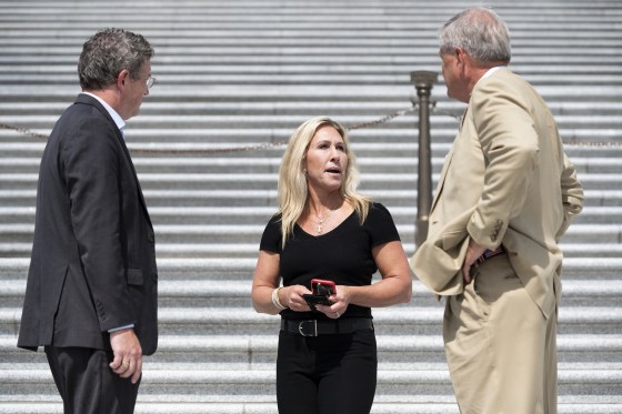 Image: Reps. Marjorie Taylor Greene, Thomas Massie, Ralph Norman
