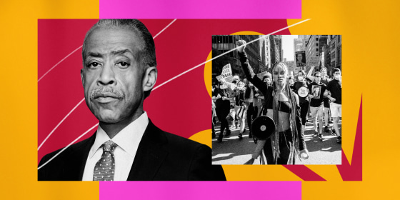 Illustration of MSNBC host Al Sharpton and a Black Lives Matter protest,