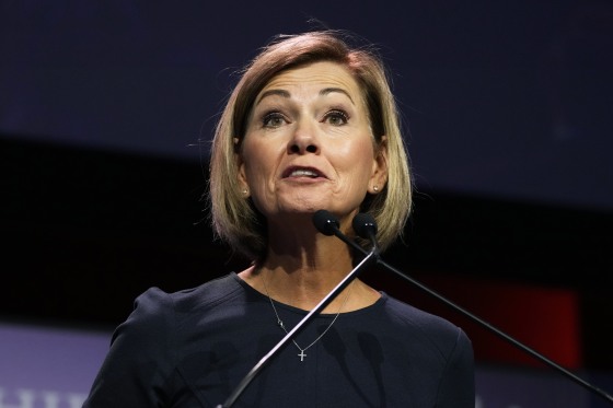 Iowa Gov. Kim Reynolds speaks in Des Moines on July 16, 2021.