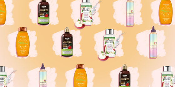 Illustration of four different Apple Cider Vinegar shampoo bottles