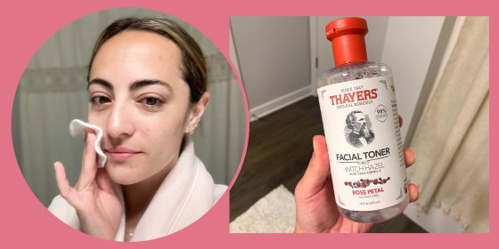 Writer Danielle Murphy in two images using Thayers Facia Toner