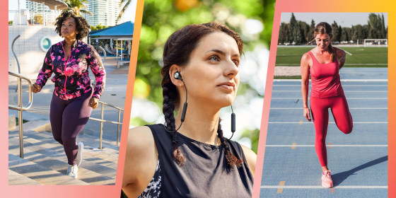 Three woman wearing workout gear, working out outside