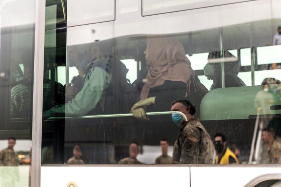 Afghan refugees arrive at Philadelphia international airport on August 30, 2021.