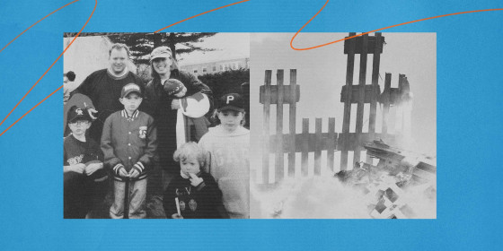 Image: Daniel McGinley and his family; the wreckage at ground zero after the 9/11 terrorist attacks.