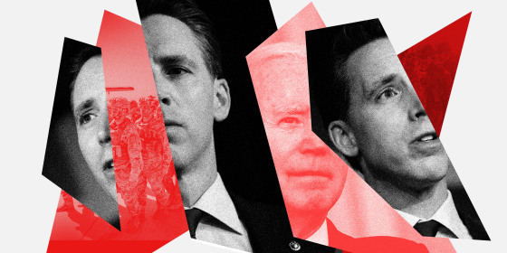 Photo illustration: Fractured images of Josh Hawley, Joe Biden and of the US troops returning from Afghanistan.