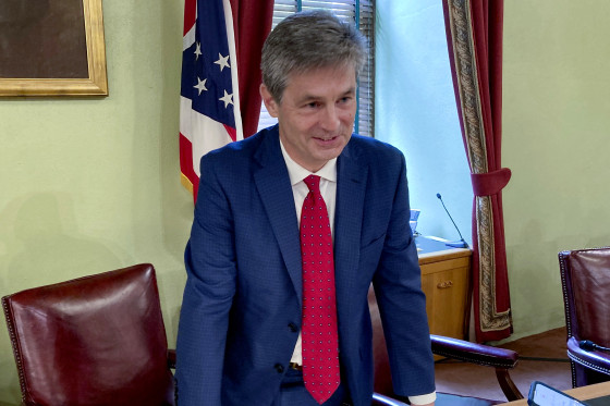 Ohio Senate Finance Committee Chairman Matt Dolan talks about the state's $75 billion budget in Columbus on June 8.