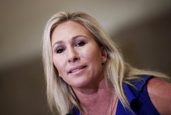 Rep. Marjorie Taylor Greene, R-Ga., speaks on Capitol Hill on Oct. 21, 2021.