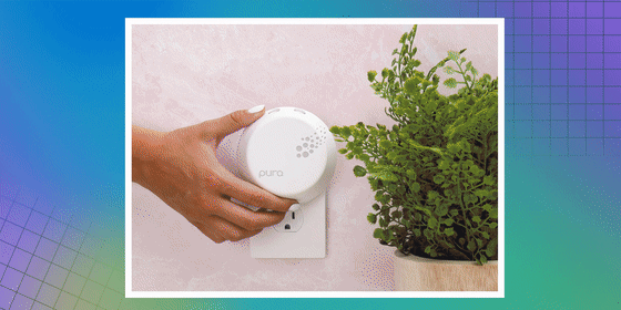 Illustration of Sorel Kinetic Impact Sneaker, Lunya Washable Silk Pajamas Social Print Studio Cal, Anthropologie Gleaming Primrose Mirror, Woman laying in bed with her Book of the Month Club Subscription, Beis The Work Tote, and a Pura Smart Device