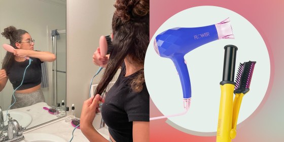 Image of Jillian Ortiz using a Flower Hair Tool, while looking in the mirror and two other Flowers Hair Tools on sale for Black Friday