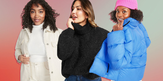 Three Women wearing cozy jackets on sale at Old Navy