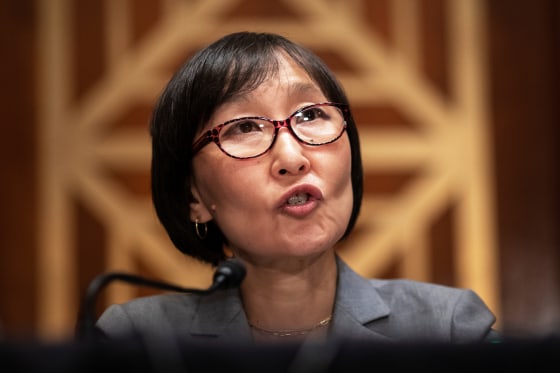 Saule Omarova answers a question during a Senate hearing on Nov. 18, 2021.