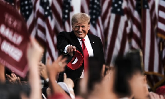 Image: Donald Trump pointing at his supporters at a rally.
