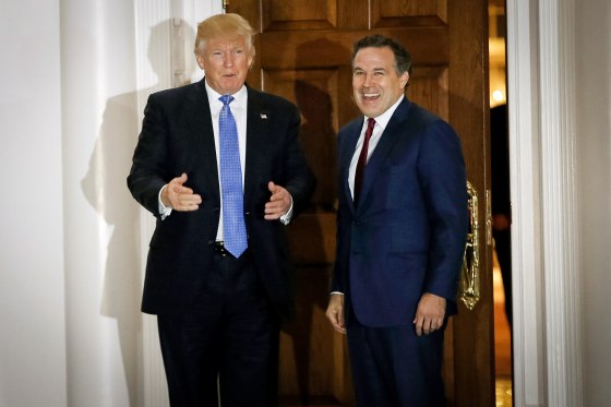 Donald Trump appears with Bridgewater Associates President David McCormick outside the main clubhouse after their meeting at Trump National Golf Club in Bedminster, N.J., on Nov. 20, 2016.