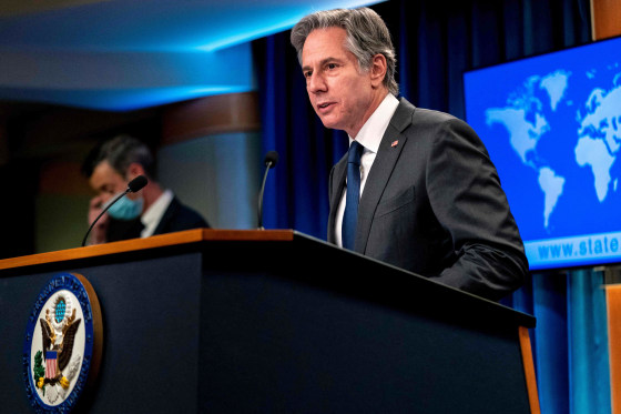 U.S. Secretary of State Antony Blinken speaks in the briefing room of the State Department on Jan. 7, 2022.