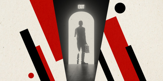 illustration of a person exiting through a door