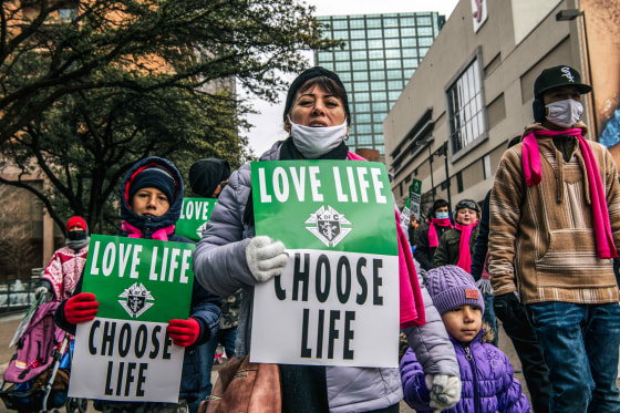 Image: Pro-life demonstrators march during the \"Right To Life\" rally on Jan. 15, 2022 in Dallas, Texas