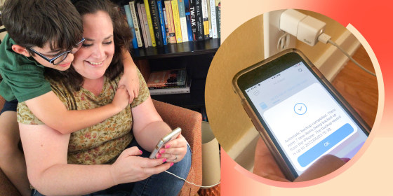 Christina Montoya Fiedler with her son using Qubii