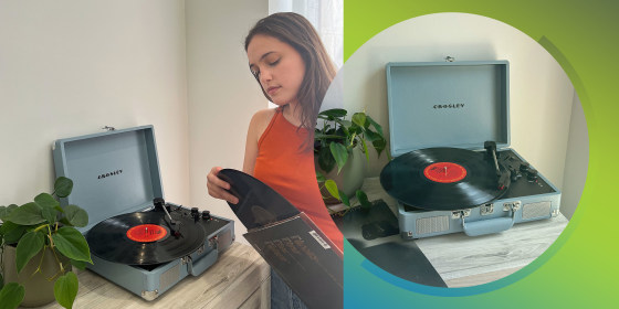 Writer with her Record Player