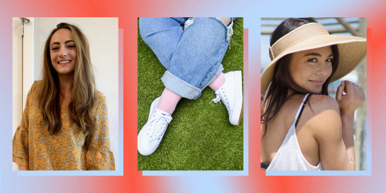 Image of a a Woman wearing a yellow dress, a sun hat and White Keds