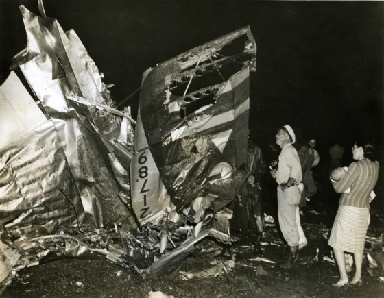 The scattered wreckage of the Pennsylvania Central Airlines plane which crashed during a violent thunderstorm near Lovettsville on Aug. 31st, killing 25 persons, including Senator Ernest Lundeen of Minn.