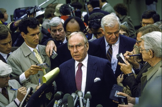 Reporters clustering around House Spkr. James C. Wright Jr. with Reps. William H. Gray III (L) and Thomas S. Foley in tow.