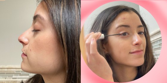 Woman applying and showing after using Lavish Lash