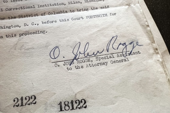 Signature of special prosecutor O. John Rogge on a document related to the Mass Sedition Trial of 1944.