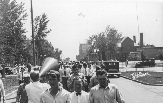 Supporters of North Dakota Governor William Langer demonstrate in Bismarck, N.D.