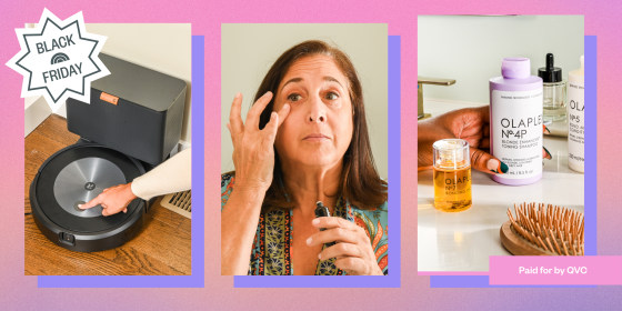 Roomba, woman putting on lotion and Olaplex
