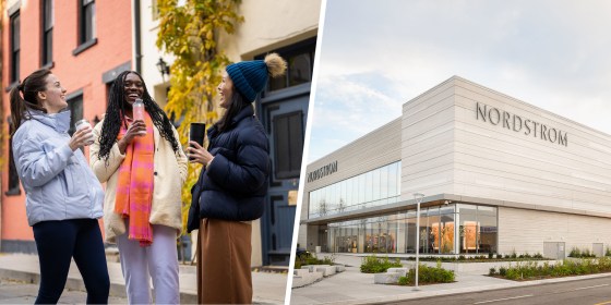 Exterior of Nordstrom and a Women in winter clothes