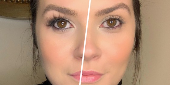 One eye with and without the Arishine Magnetic Eyelashes Kit