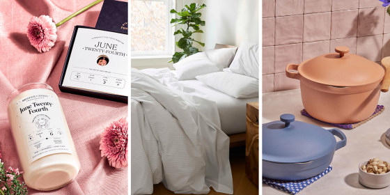 Two Our Place Pans, Candle for Mother's Day and sheets from Brooklinen