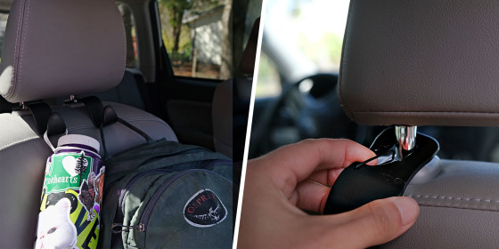 These headrest hooks keep my car organized and clutter free